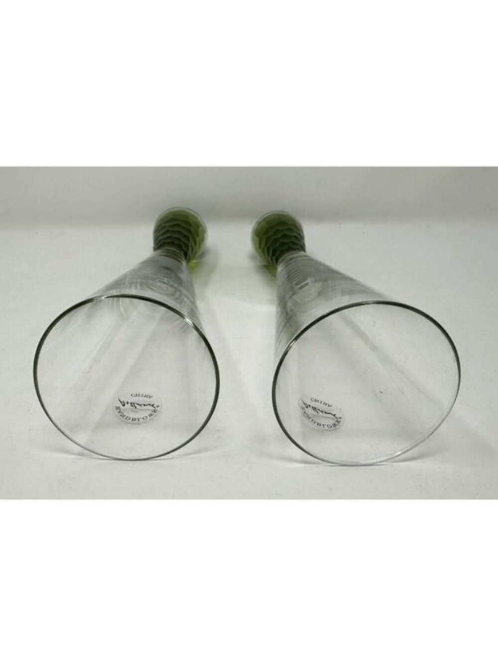 ARTLAND PRESCOTT Crystal Champagne Flutes Handblown Honeycomb GREEN Set of 2 - Picture 7 of 11